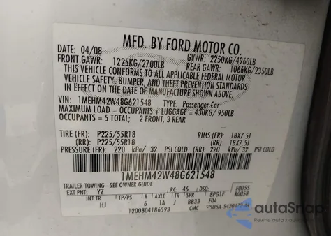 2008 Mercury Sable Premier z USA, uszkodzony, nr VIN 1MEHM42W48G621548